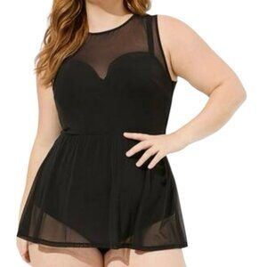 Torrid 2 DD/F Underwire Rockabilly Mesh Overlay Swim Dress